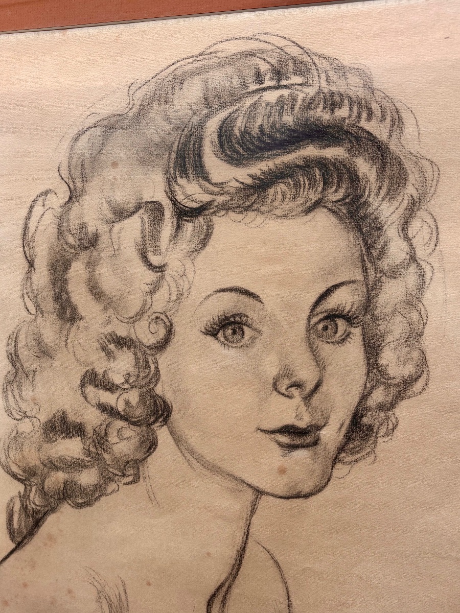 Denise Romanini (1910-2002) – Portrait de jeune femme – Dessin original au crayon-photo-4
