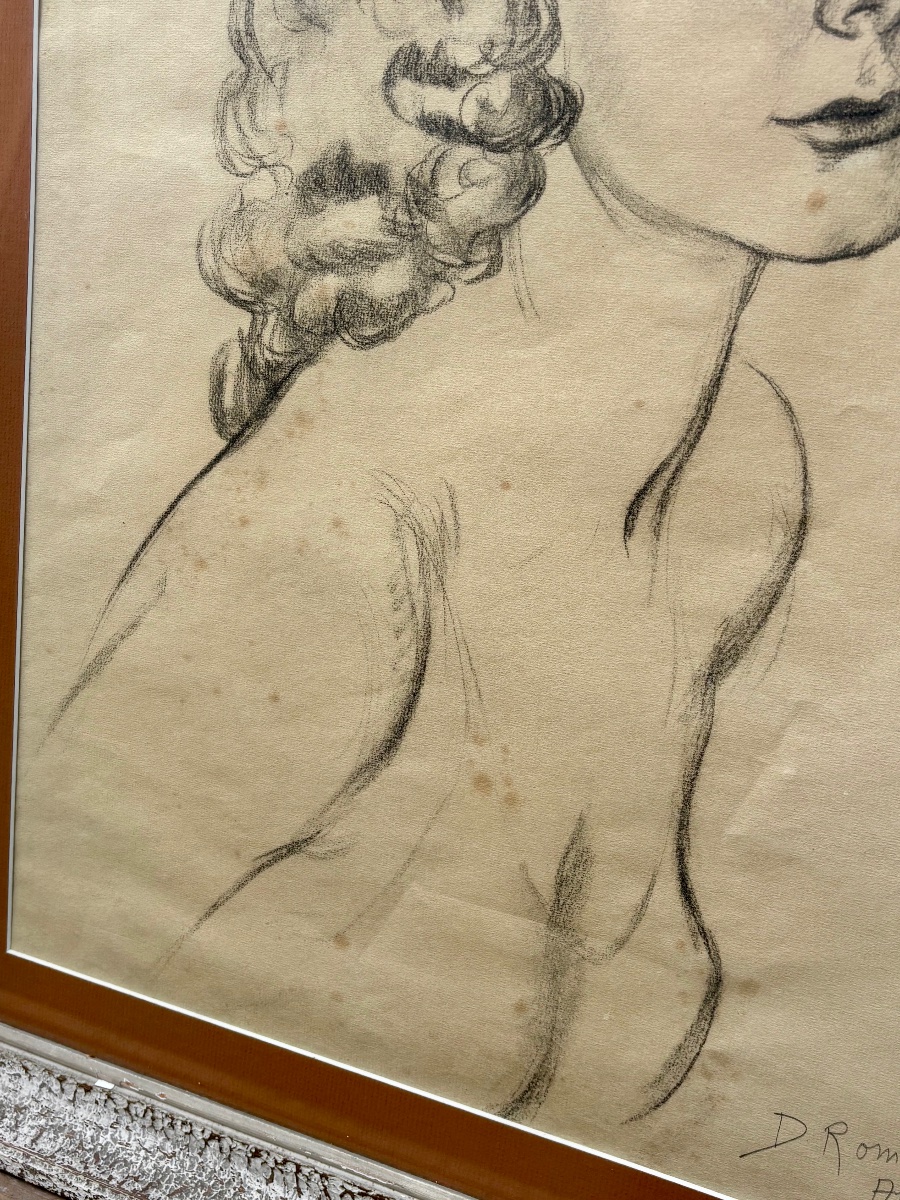 Denise Romanini (1910-2002) – Portrait de jeune femme – Dessin original au crayon-photo-1