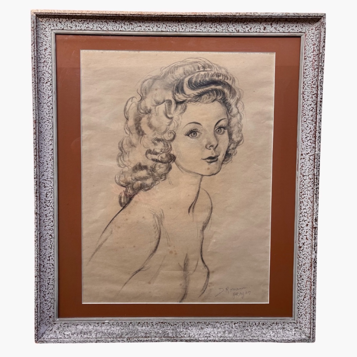 Denise Romanini (1910-2002) – Portrait de jeune femme – Dessin original au crayon