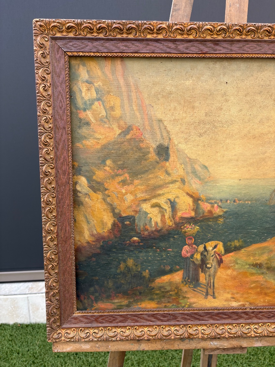 Oil On Canvas, Signed "perretti" – Lively Coastal Landscape – Circa 1930-photo-2