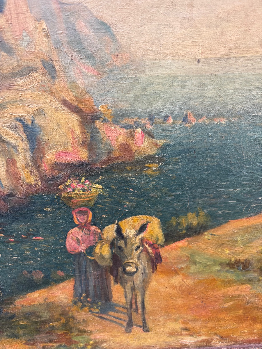 Oil On Canvas, Signed "perretti" – Lively Coastal Landscape – Circa 1930-photo-3