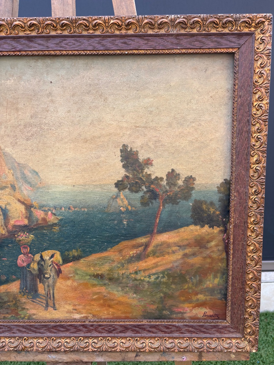 Oil On Canvas, Signed "perretti" – Lively Coastal Landscape – Circa 1930-photo-4