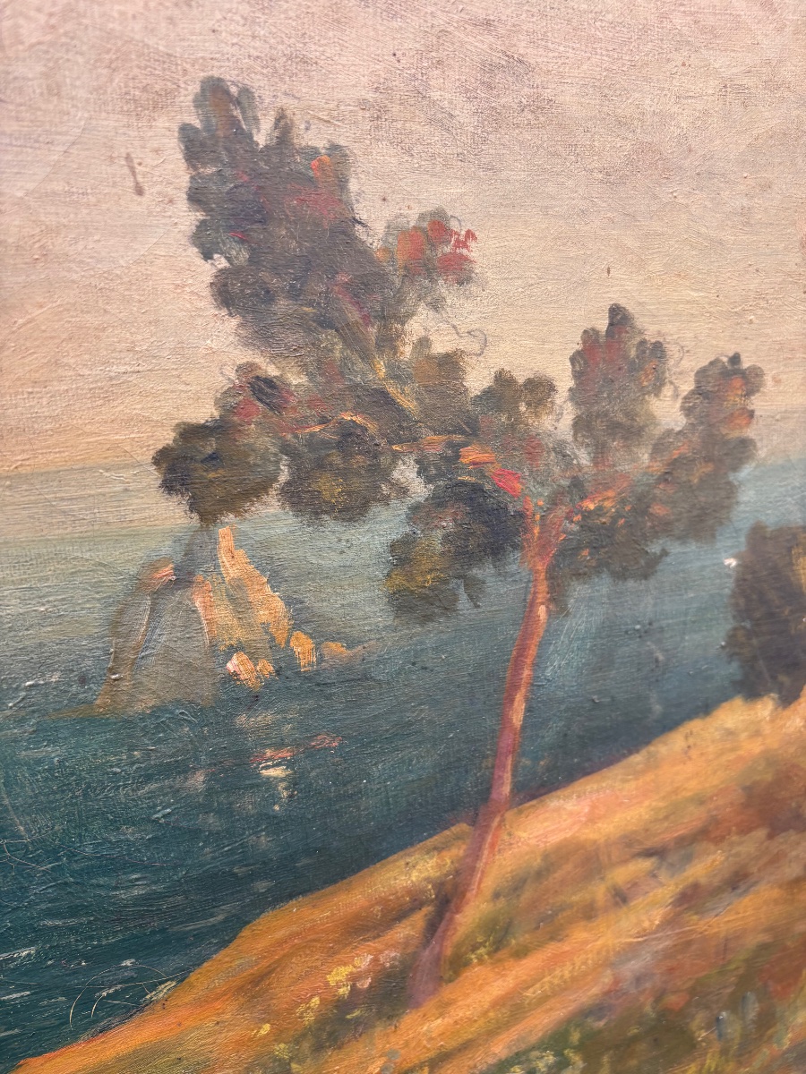 Oil On Canvas, Signed "perretti" – Lively Coastal Landscape – Circa 1930-photo-1