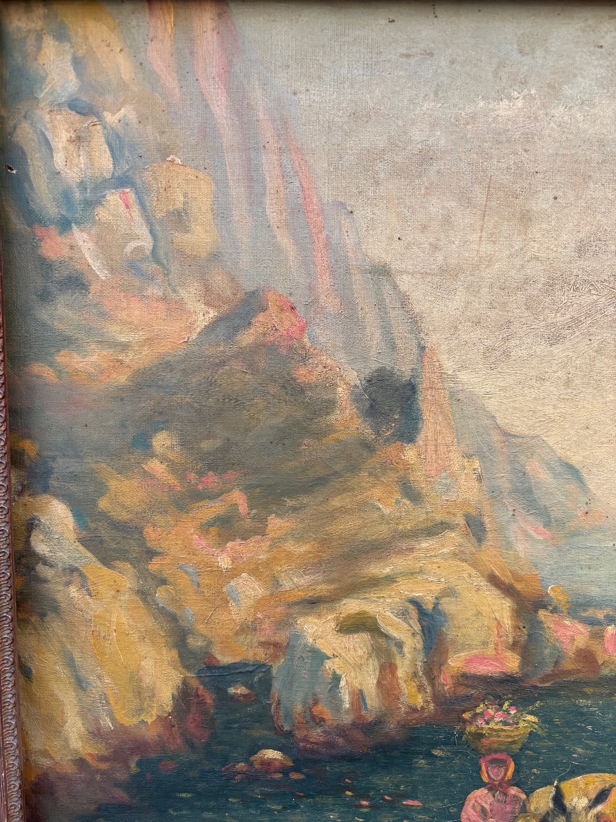 Oil On Canvas, Signed "perretti" – Lively Coastal Landscape – Circa 1930-photo-2