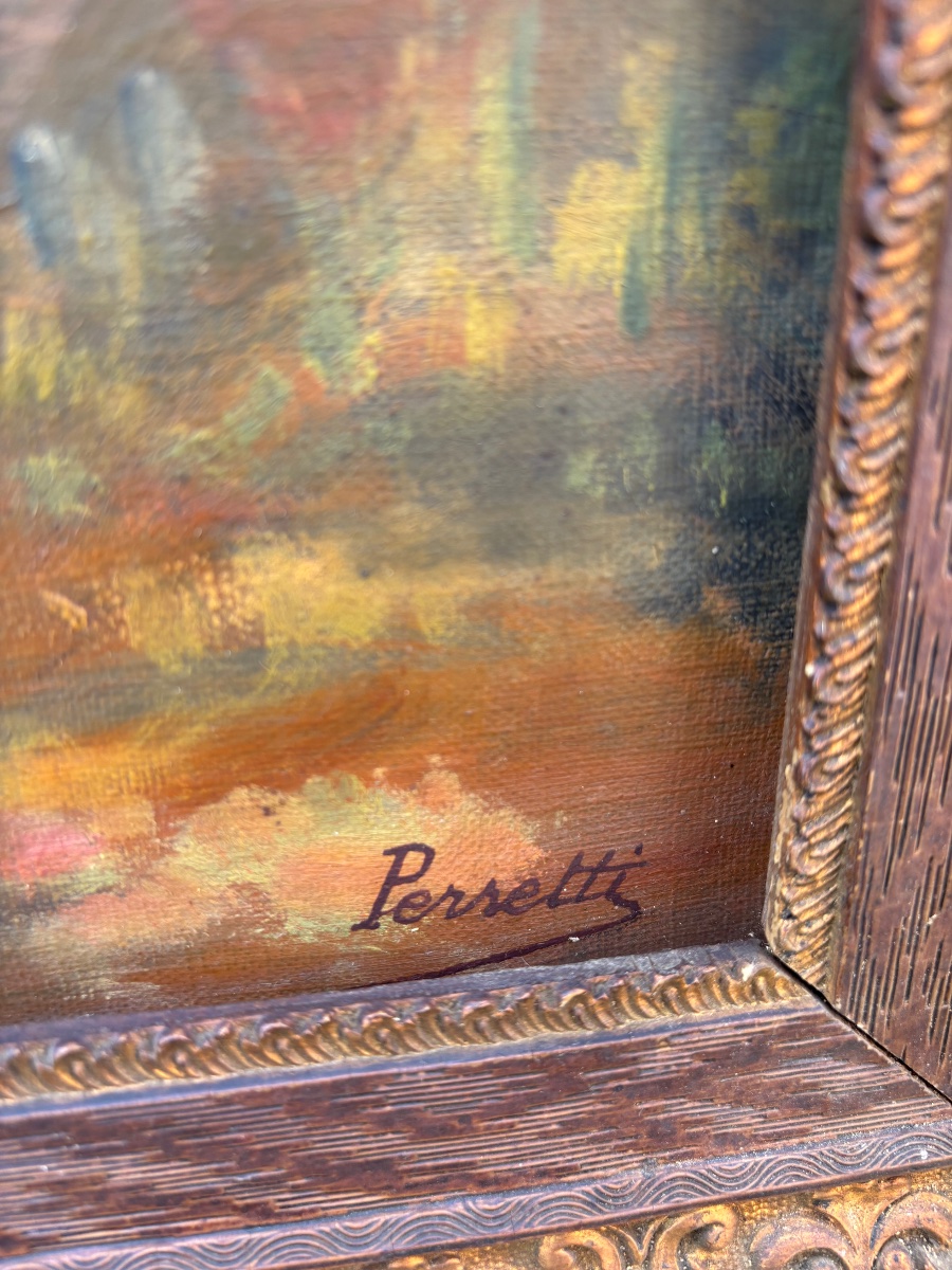 Oil On Canvas, Signed "perretti" – Lively Coastal Landscape – Circa 1930-photo-4