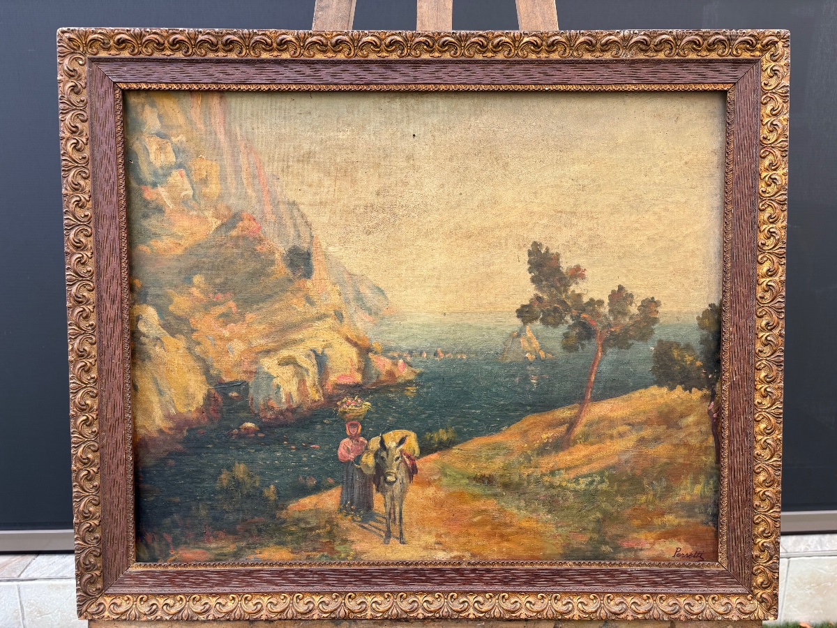 Oil On Canvas, Signed "perretti" – Lively Coastal Landscape – Circa 1930