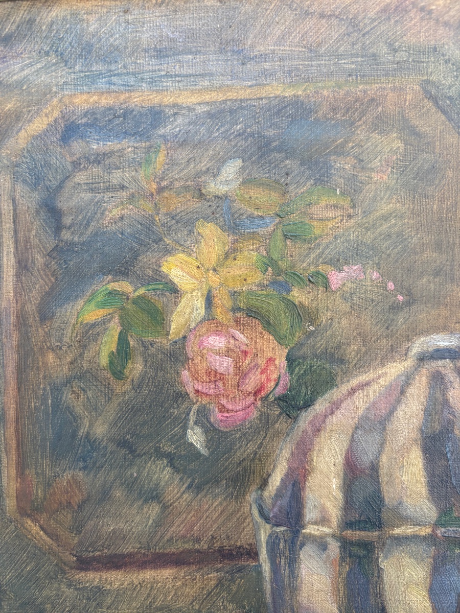 Huile sur toile – Enfant au pot de lait et son chien – Signée Albrecht, 1922-photo-4