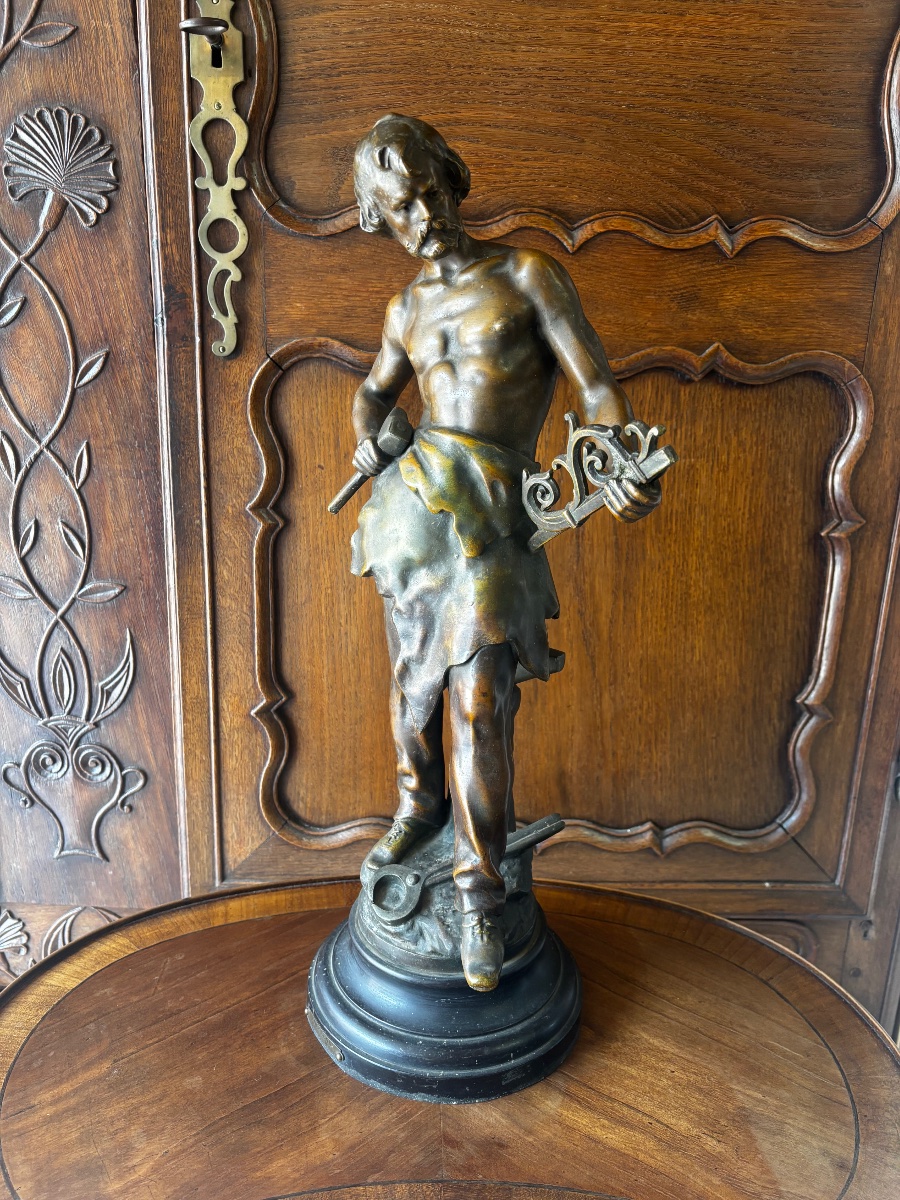 Blacksmith – Sculpture In Regulé Metal Based On A Work By Auguste Moreau, 19th Century-photo-2
