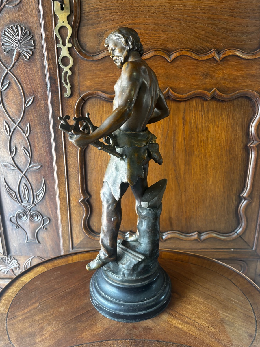 Blacksmith – Sculpture In Regulé Metal Based On A Work By Auguste Moreau, 19th Century-photo-3