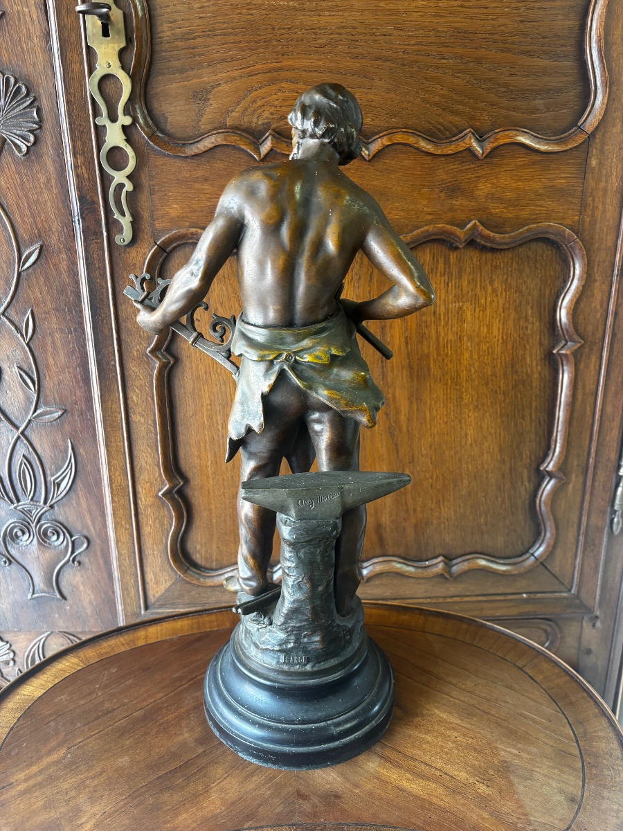 Blacksmith – Sculpture In Regulé Metal Based On A Work By Auguste Moreau, 19th Century-photo-5