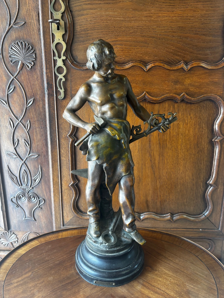 Blacksmith – Sculpture In Regulé Metal Based On A Work By Auguste Moreau, 19th Century
