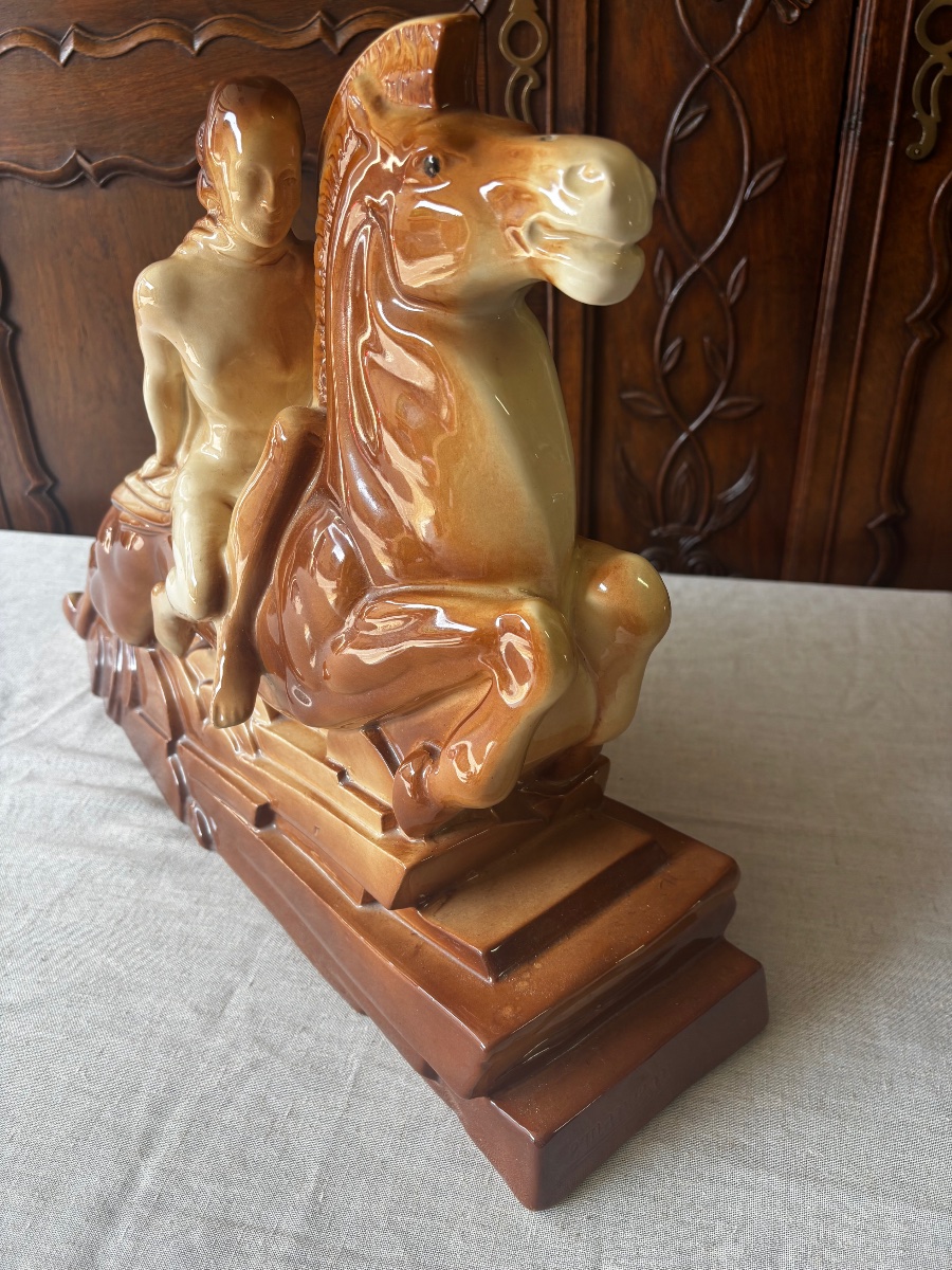 Charles Lemanceau (1905–1980) – Galloping Horse And Amazon With A Shield – Saint-cl Pottery-photo-3