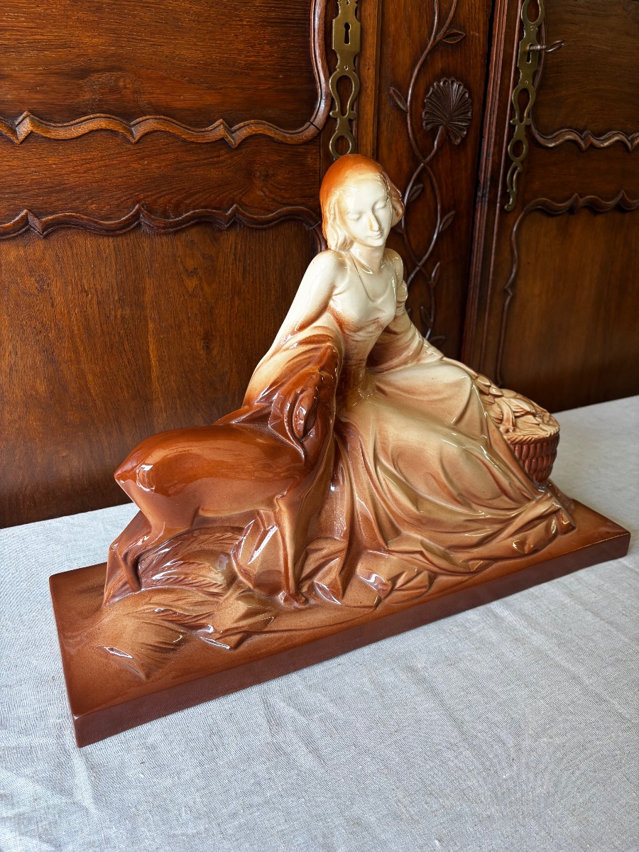Important Art Deco Group "young Woman With A Doe" – Saint-cl-photo-2