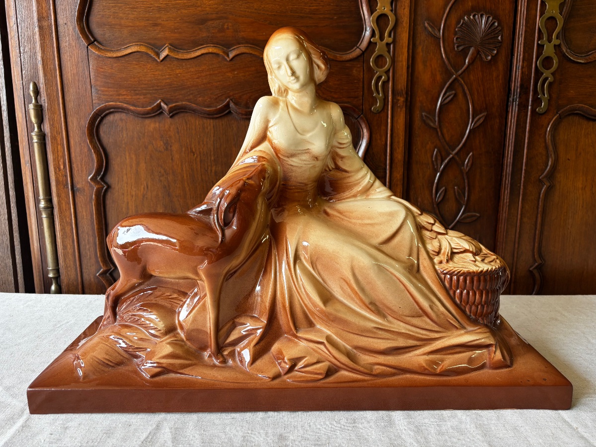 Important Art Deco Group "young Woman With A Doe" – Saint-cl