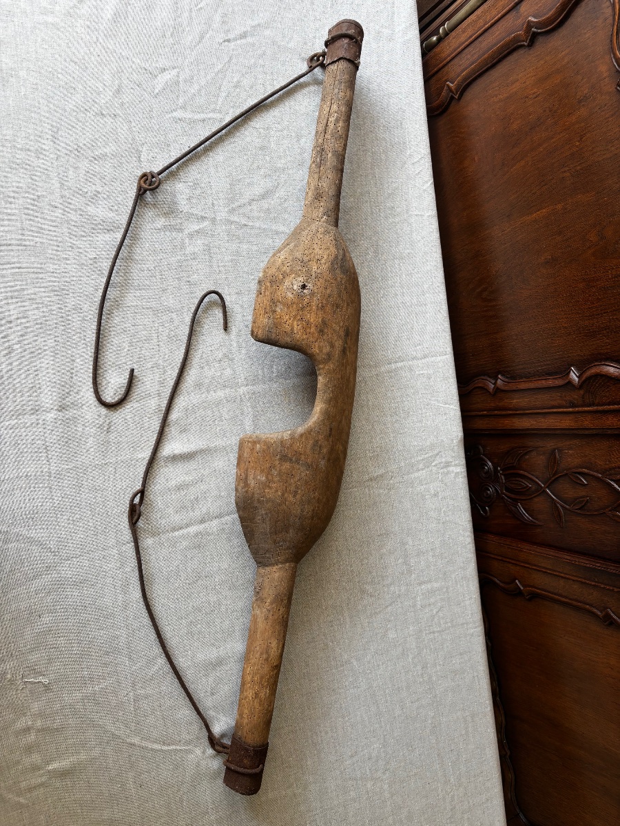 Antique Wooden And Wrought-iron Yoke For Carrying Buckets – Folk Art – 19th Century