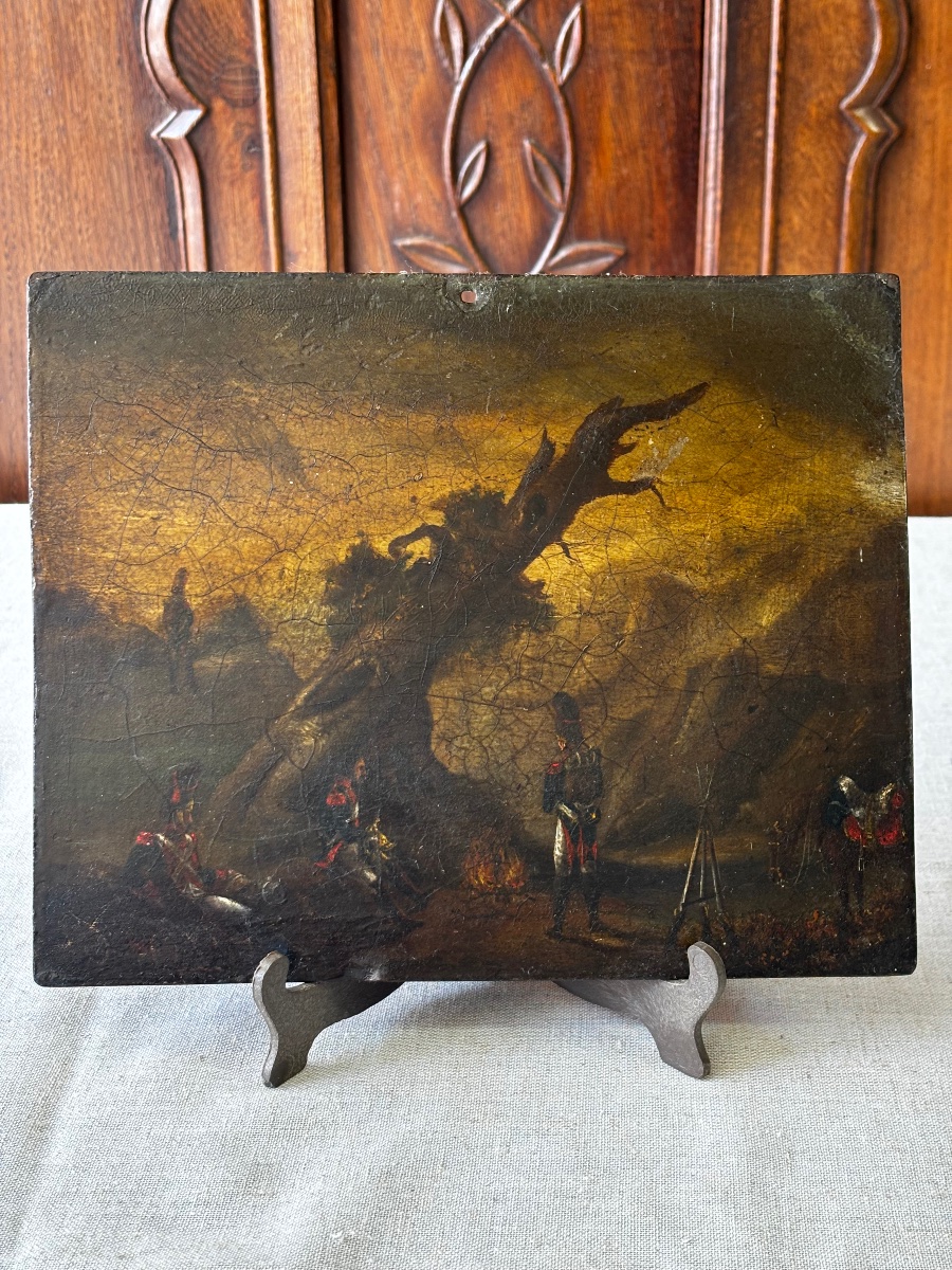 Scène de repos après un combat – Soldats de la Grande Armée de Napoléon Bonaparte – Huile 