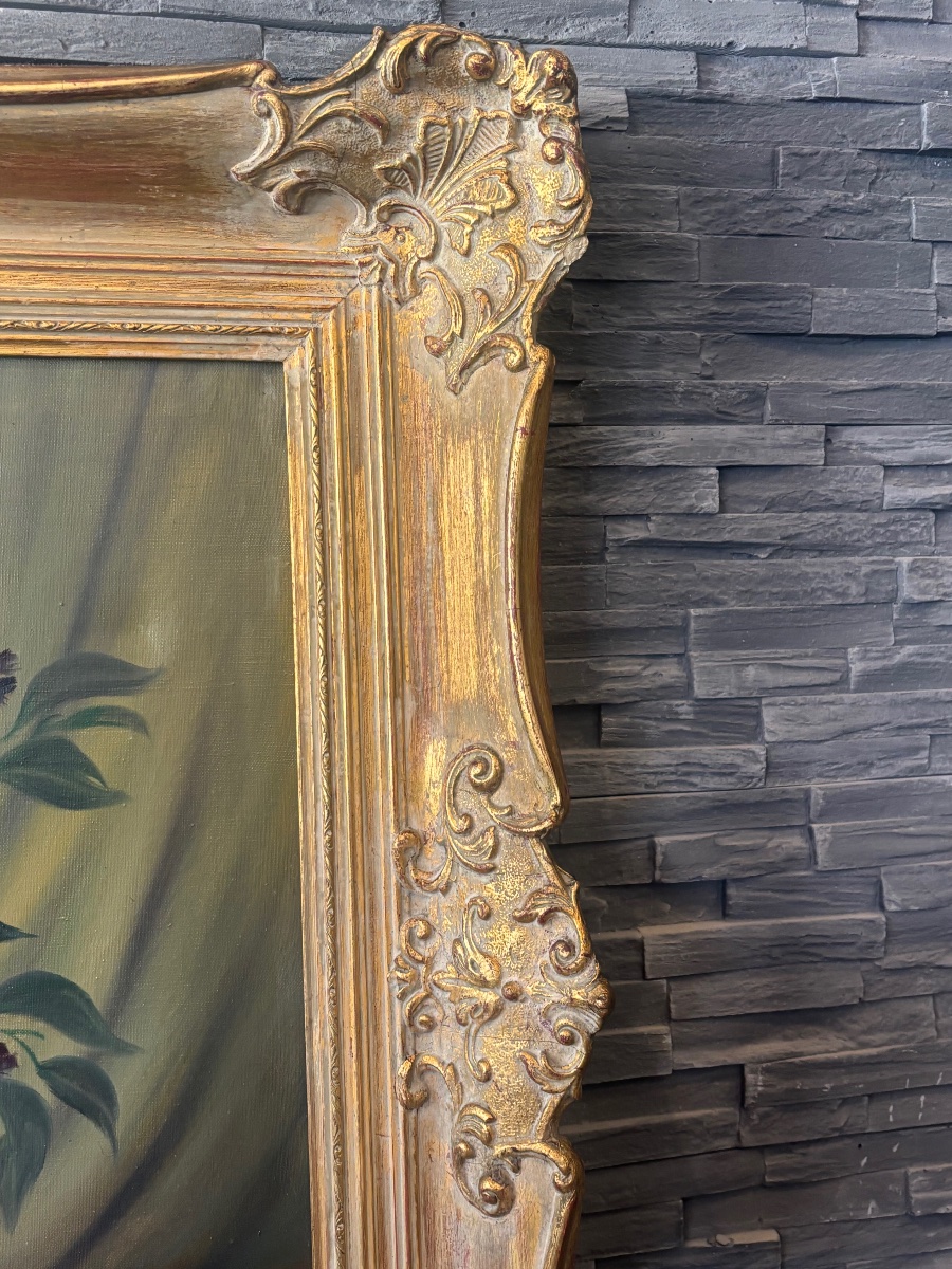 Bouquet Of Lilacs – Oil On Canvas – Large Gilded Frame – Circa 1900-photo-2