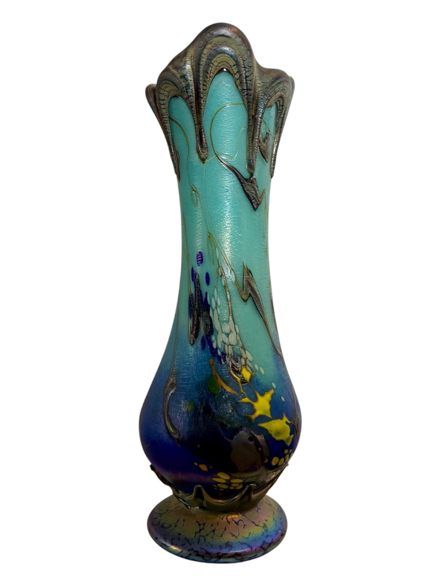 Pascal Guyot In Biot – Large Iridescent Blown-glass Vase, Art Nouveau Style 