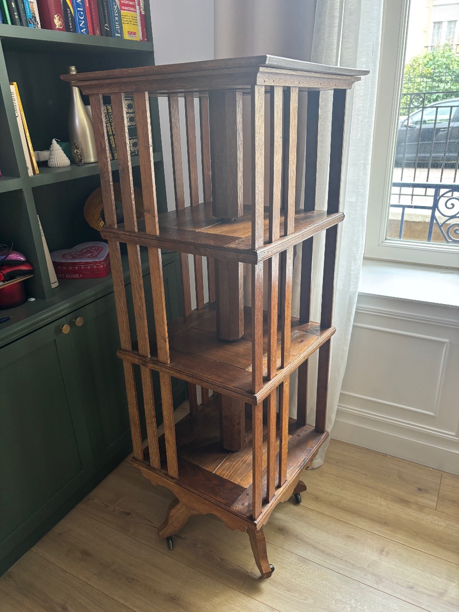 Bibliothèque tournante en chêne – Fin XIXe / début XXe siècle-photo-3