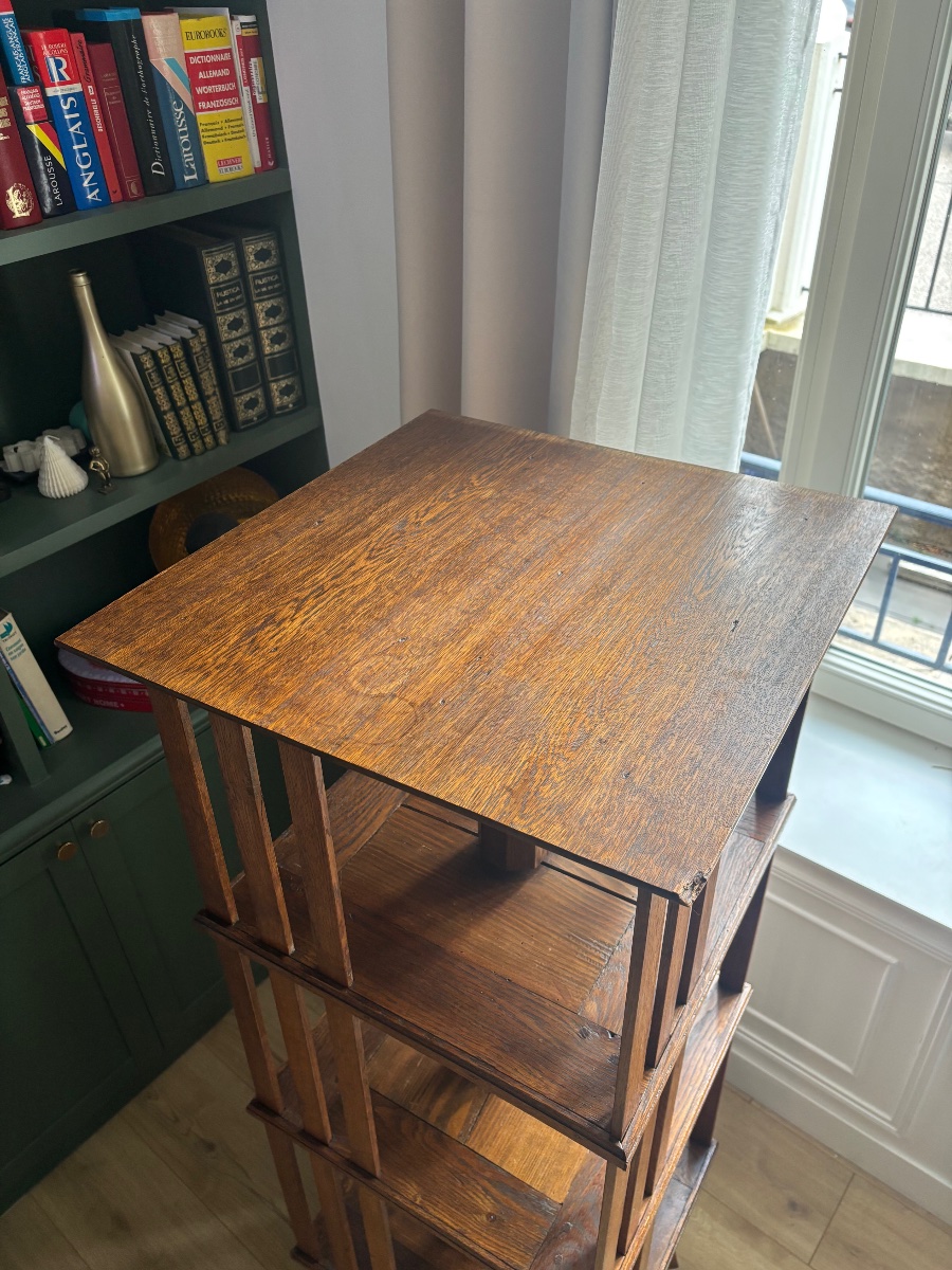 Bibliothèque tournante en chêne – Fin XIXe / début XXe siècle-photo-4