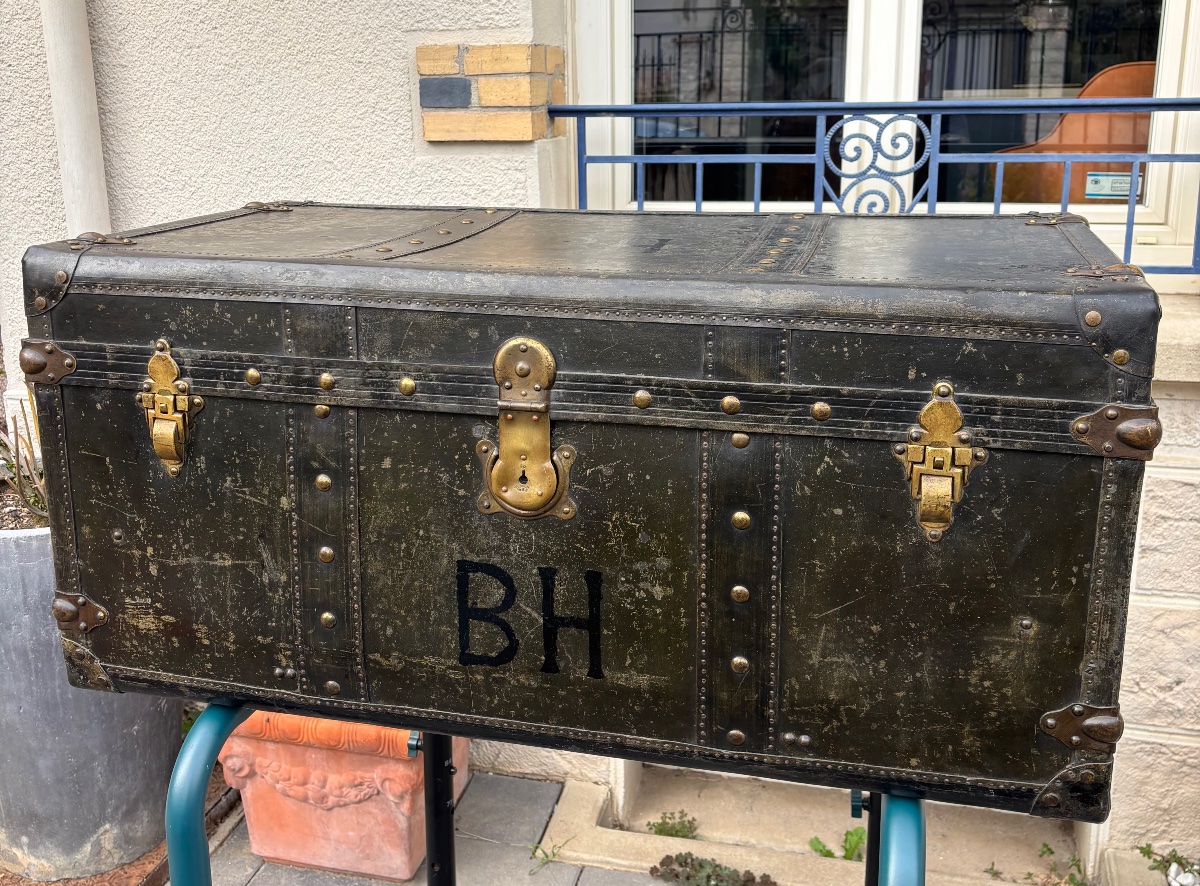 "chemins De Fer De l'Est" Travel Trunk Made Of Coated Canvas – Early 20th Century-photo-2