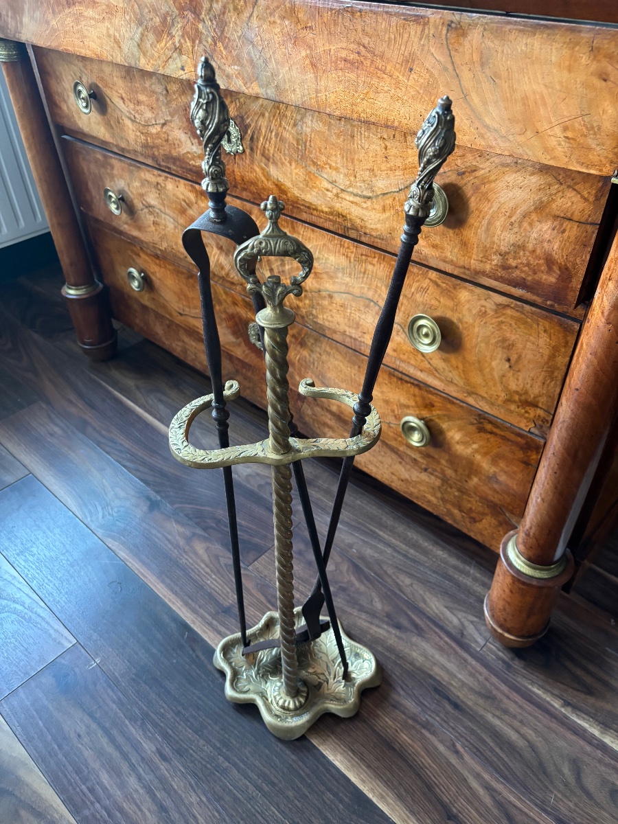 Serviteur de cheminée Napoléon III en bronze et fer – XIXe siècle-photo-2