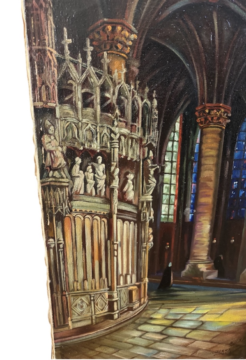 Pierre Duménil (1862–1942) – Chartres Cathedral – Oil On Canvas-photo-2