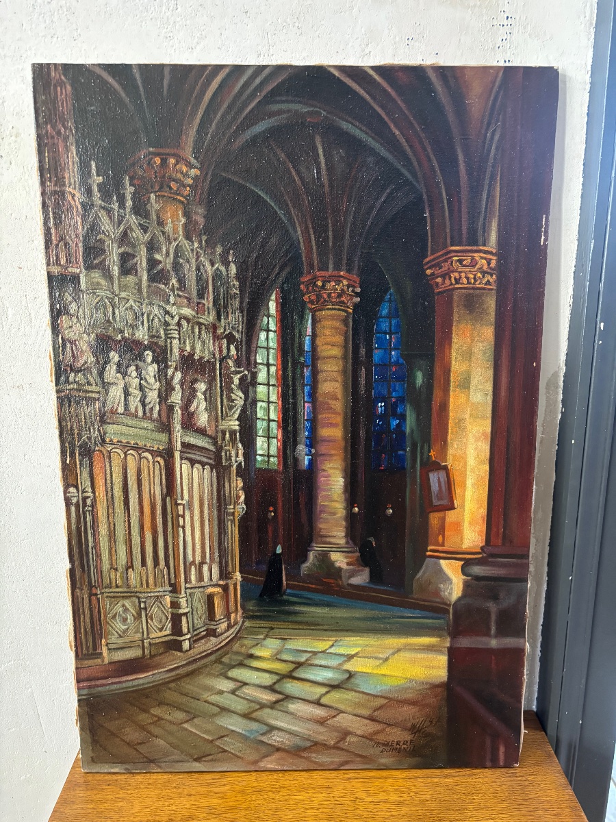 Pierre Duménil (1862–1942) – Chartres Cathedral – Oil On Canvas-photo-1