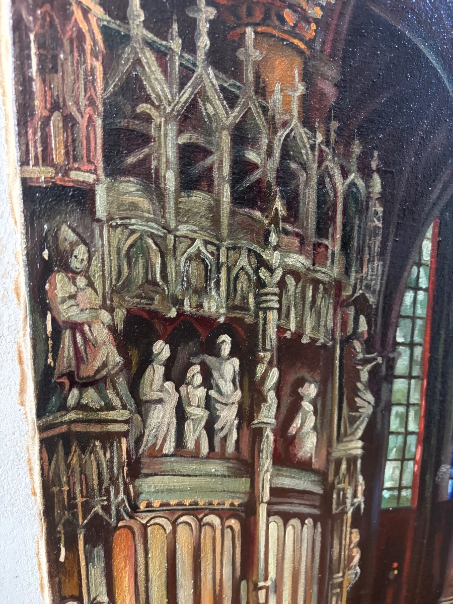Pierre Duménil (1862–1942) – Chartres Cathedral – Oil On Canvas-photo-3