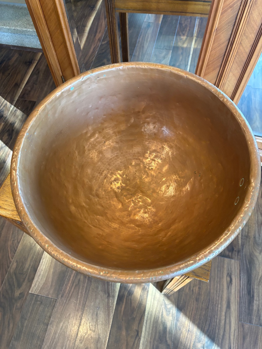 Large Hammered Copper Mixing Bowl / Jam Pot - 19th Century - 3.8 Kg-photo-3