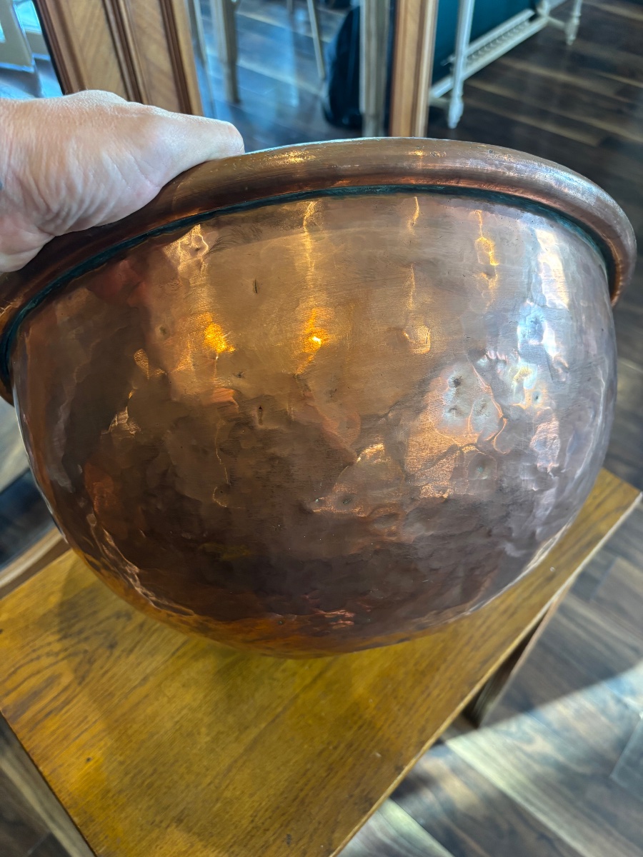 Large Hammered Copper Mixing Bowl / Jam Pot - 19th Century - 3.8 Kg-photo-1