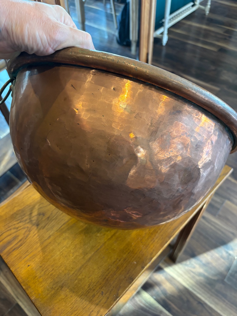 Large Hammered Copper Mixing Bowl / Jam Pot - 19th Century - 3.8 Kg-photo-4