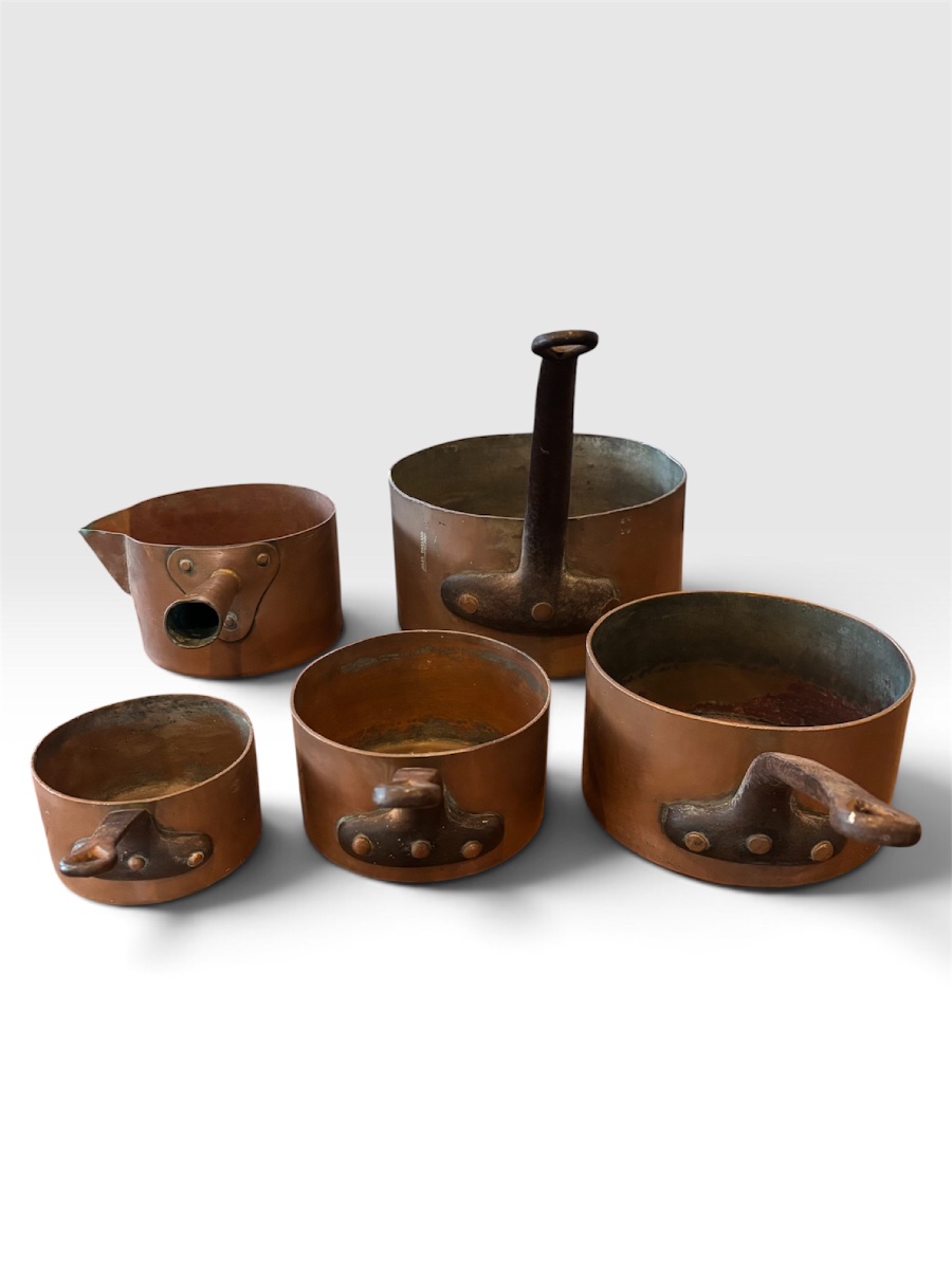 Large Thick-walled Copper Pot — Jules Gaillard Paris (7.8 Kg) & Its 4-piece Antique Set-photo-4
