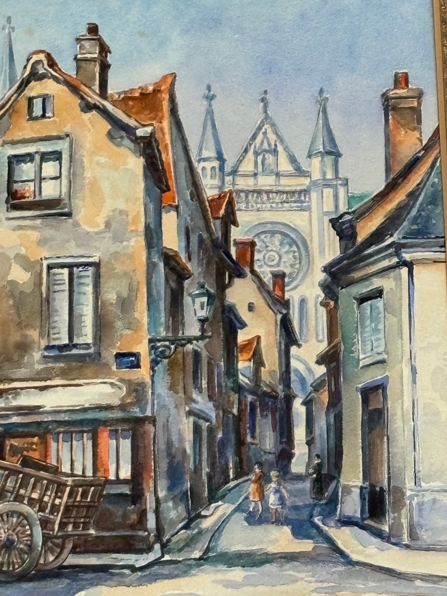 émile Gallois (1882–1965) – View Of Chartres: Rue De La Poissonnerie – Watercolor-photo-3