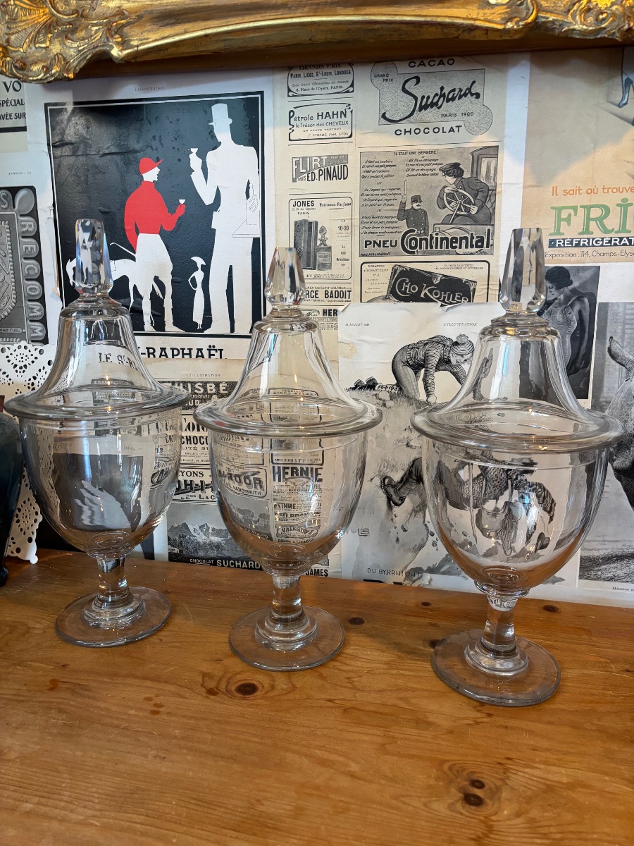 Suite de trois potences d'apothicaire en verre soufflé — Fin XIXᵉ siècle-photo-2