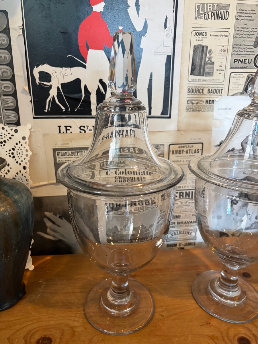 Suite de trois potences d'apothicaire en verre soufflé — Fin XIXᵉ siècle-photo-2