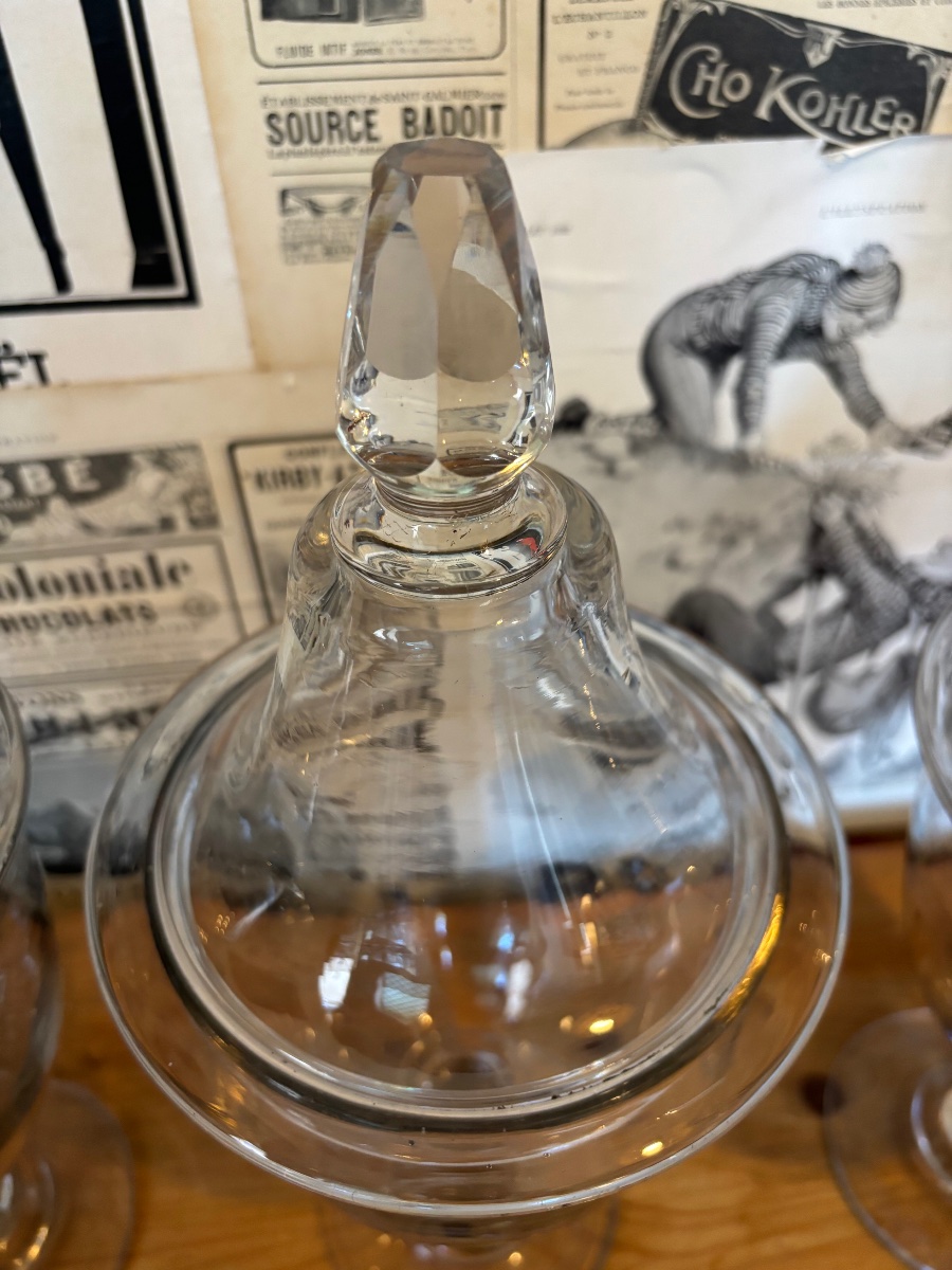 Suite de trois potences d'apothicaire en verre soufflé — Fin XIXᵉ siècle-photo-4