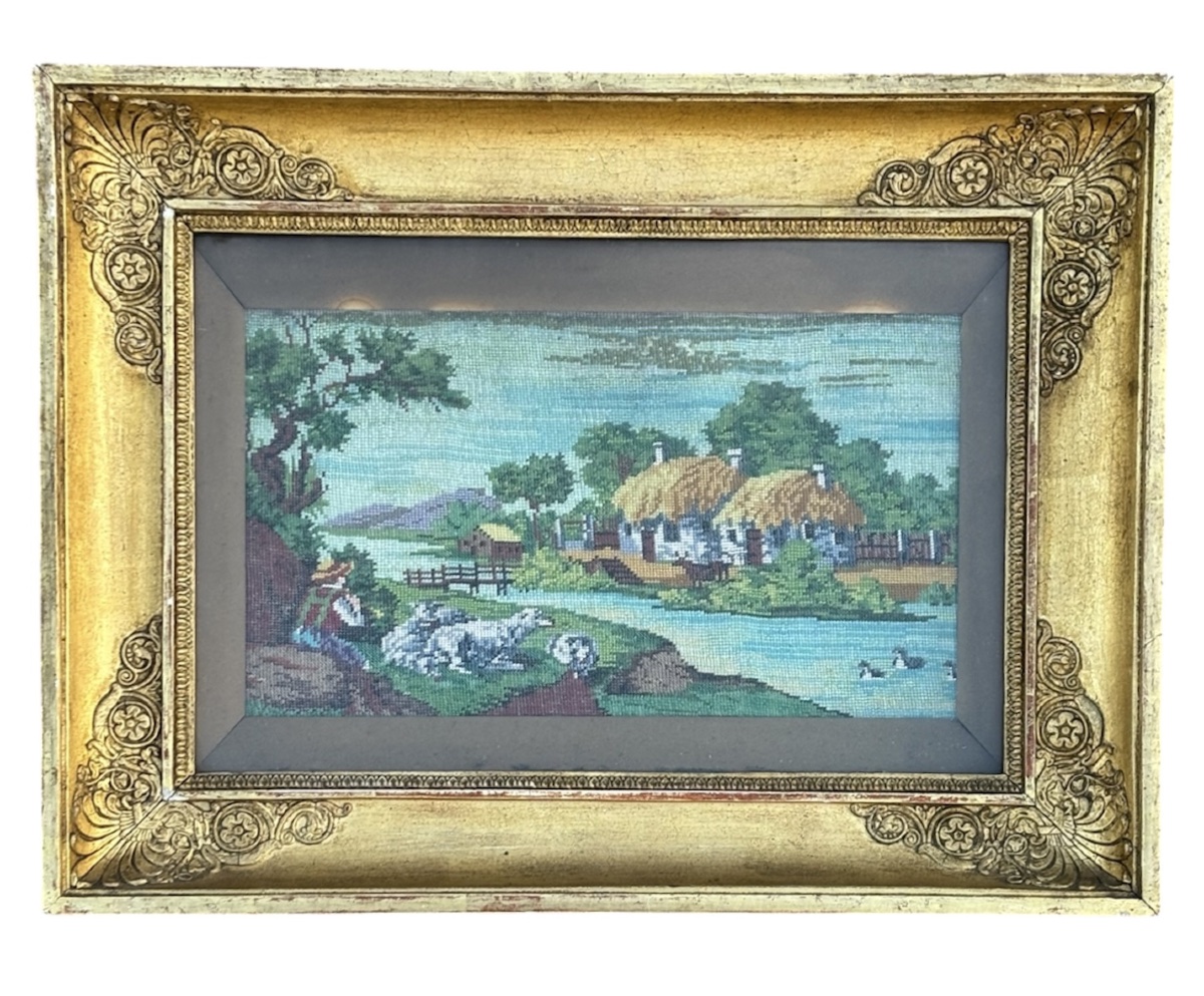 Painting Made Of Polychrome Glass Beads, Depicting A Rural Landscape, Circa 1830–1840