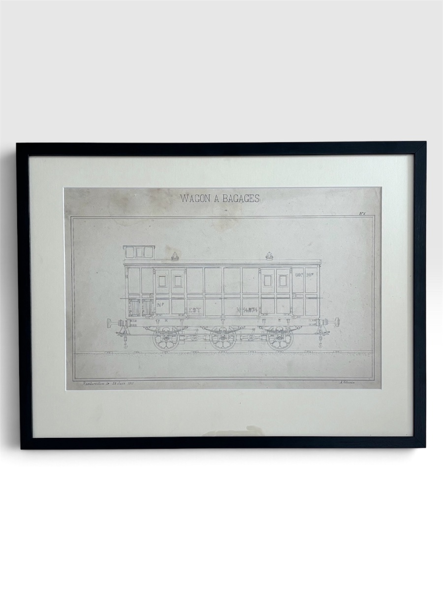 Plan technique industriel original — Wagon à bagages Compagnie de l'Est (1911) Rambervillers