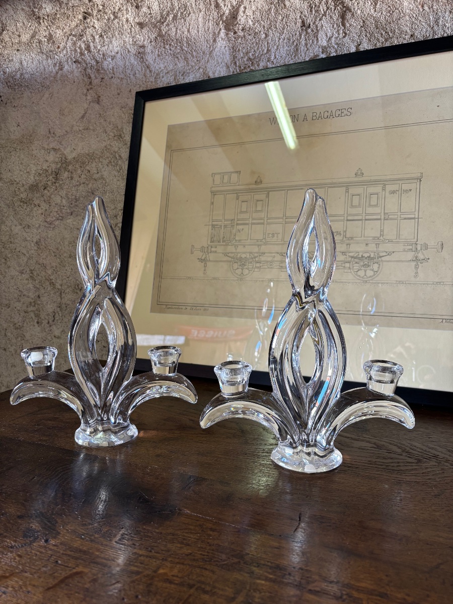 Pair Of Crystal Candlesticks From Vannes-le-chatel, Lorraine-photo-2