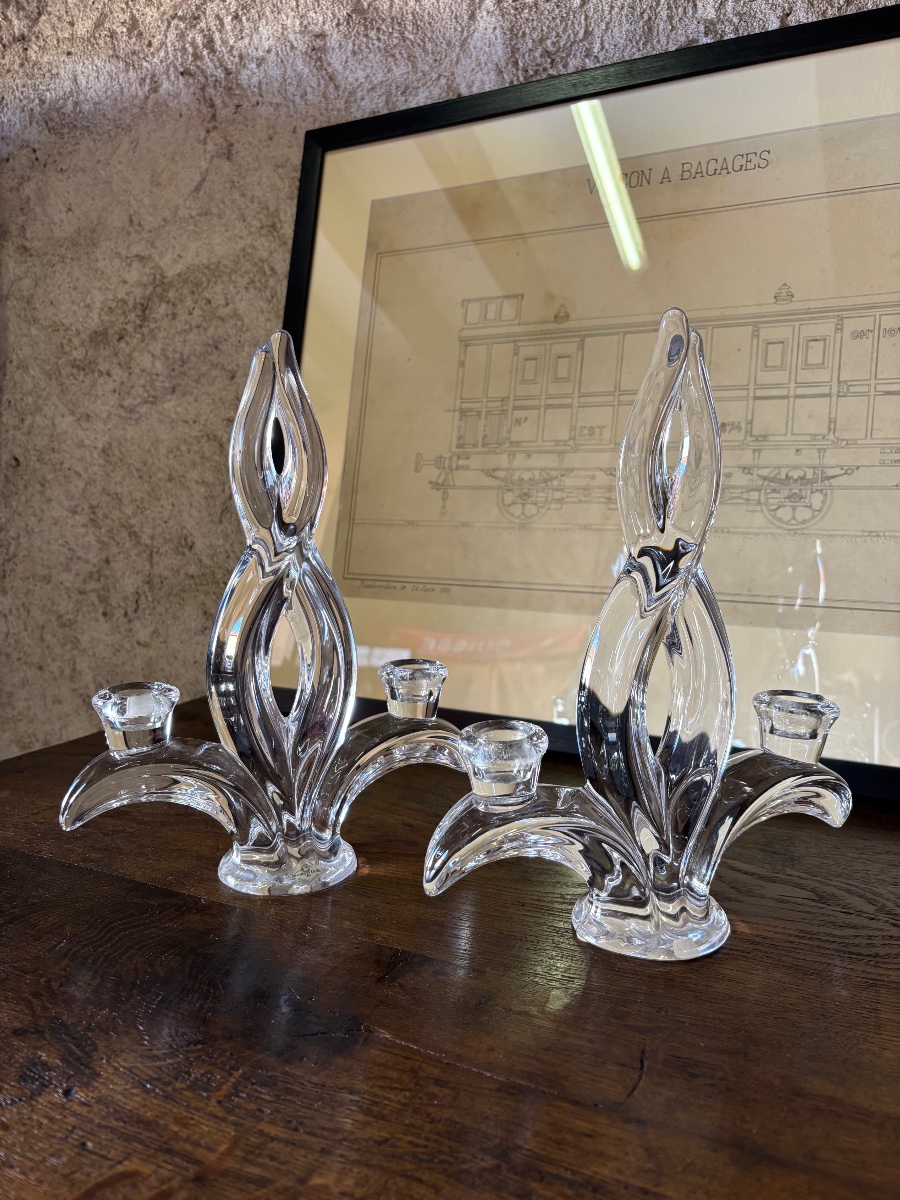 Pair Of Crystal Candlesticks From Vannes-le-chatel, Lorraine-photo-3