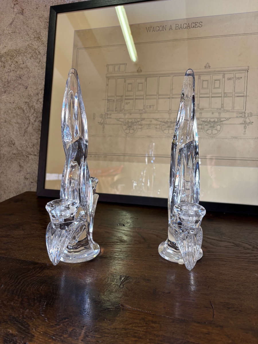 Pair Of Crystal Candlesticks From Vannes-le-chatel, Lorraine-photo-4