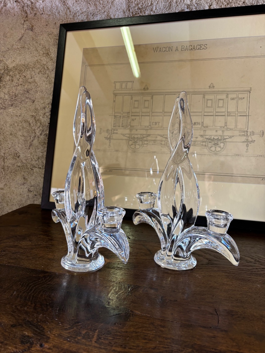 Pair Of Crystal Candlesticks From Vannes-le-chatel, Lorraine-photo-1