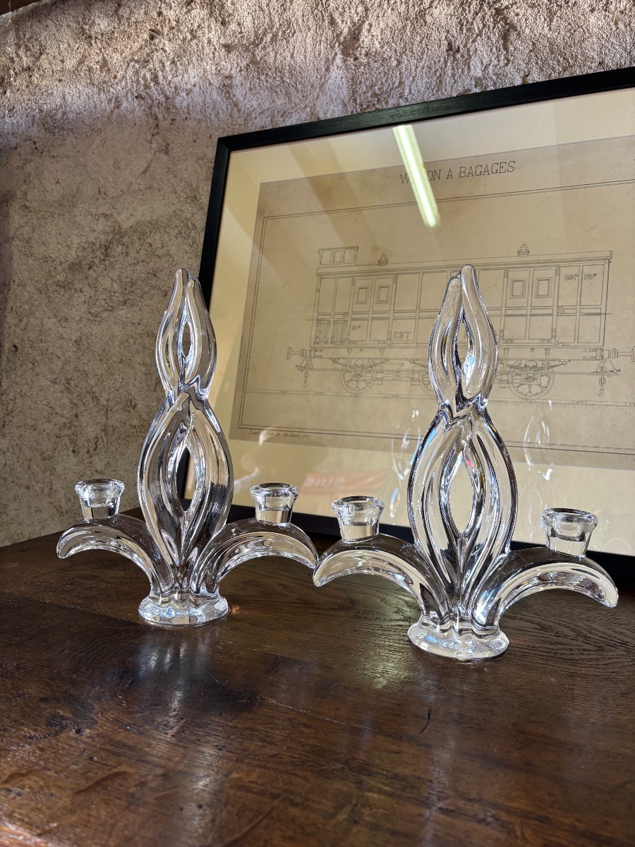 Pair Of Crystal Candlesticks From Vannes-le-chatel, Lorraine-photo-2