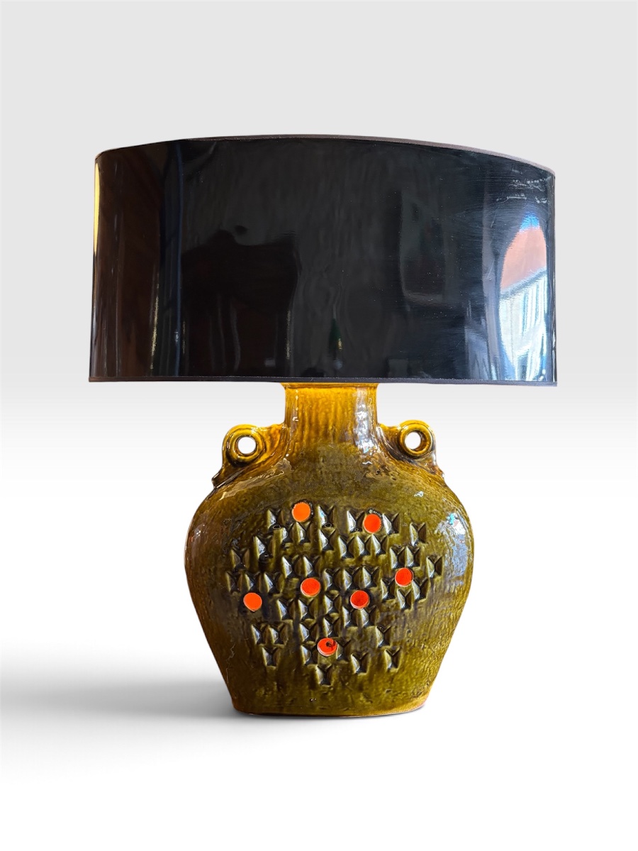 Grande Lampe de Table Céramique Fat Lava (Années 1960-1970)