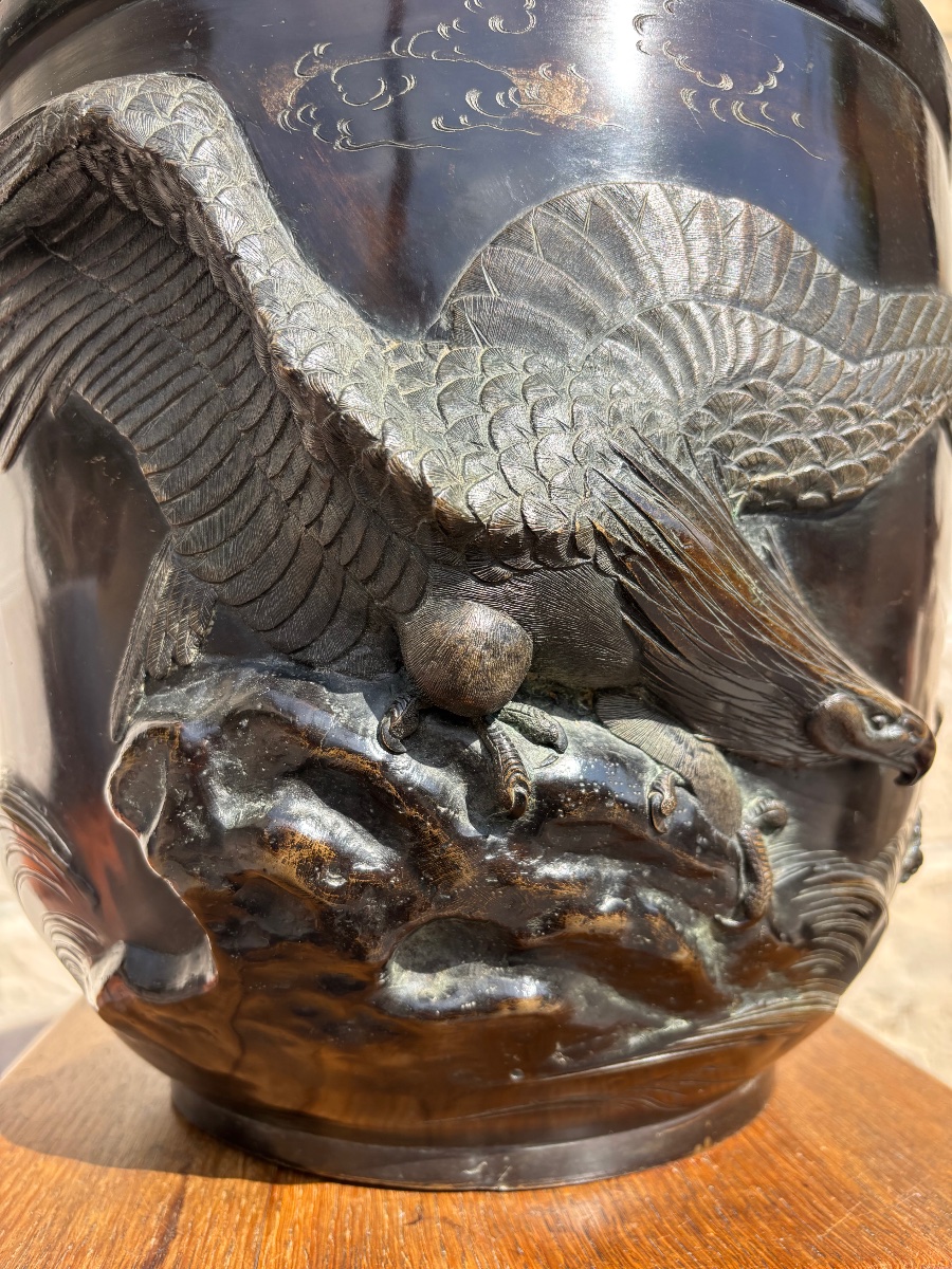 Large Bronze Planter / Japanese Hibachi – Murakami Hiko – Meiji-photo-3