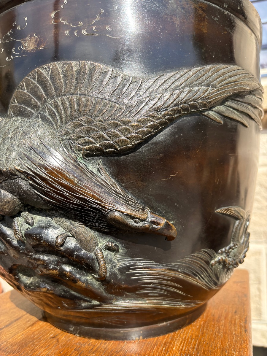 Large Bronze Planter / Japanese Hibachi – Murakami Hiko – Meiji-photo-4