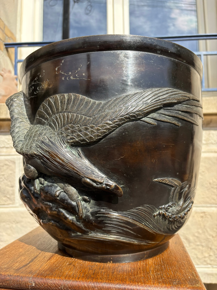 Large Bronze Planter / Japanese Hibachi – Murakami Hiko – Meiji-photo-1