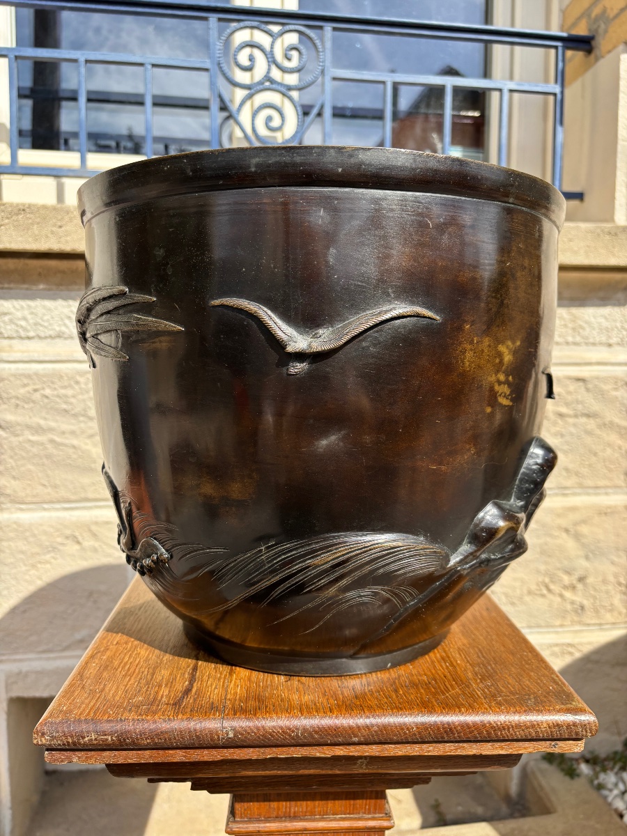 Large Bronze Planter / Japanese Hibachi – Murakami Hiko – Meiji-photo-2