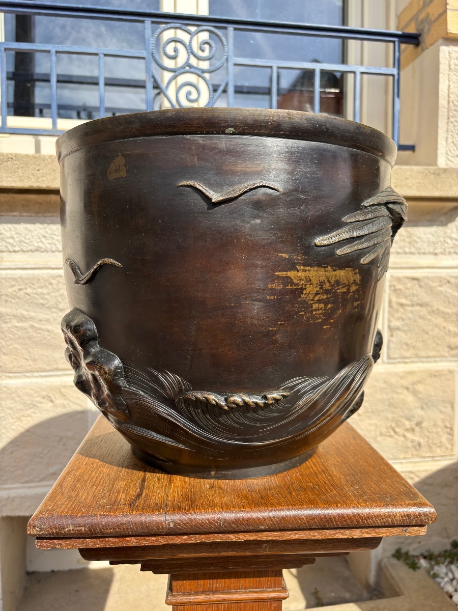 Large Bronze Planter / Japanese Hibachi – Murakami Hiko – Meiji-photo-3